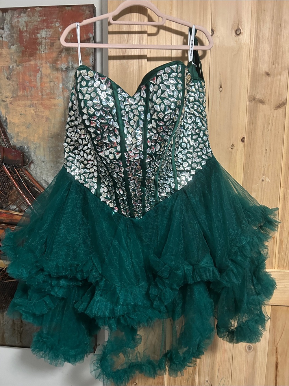 Women's Emerald Green heavily Jeweled Bodice Corset Tulle homecoming party Dress